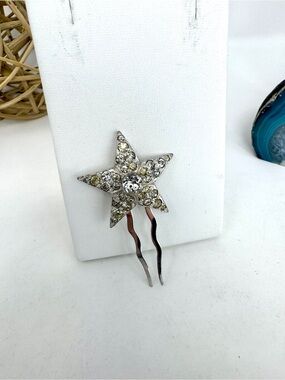 Vintage Crown Trifari Rhinestone Encrusted Celestial Star 2-Prong Hair Fork
